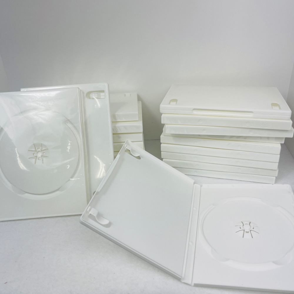 Lot of‎ 15 White Single DVD Cases Standard 14mm Replacement Storage w Clear Wrap